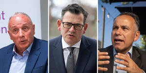 Former IBAC commissioner Robert Redlich,Victorian Premier Daniel Andrews,and the state’s Opposition Leader John Pesutto.