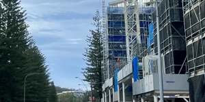 A crane at Burleigh Heads was buckled in the storm on Christmas night.