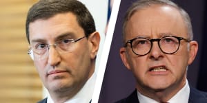 Prime Minister Anthony Albanese has demanded the opposition’s Indigenous Affairs spokesman Julian Leeser (left) show the moral courage to back his long-held support for the Voice. 