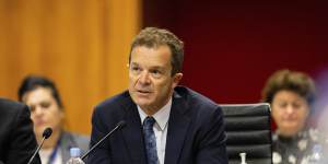 NSW Attorney-General and Minister for Prevention of Domestic Violence Mark Speakman during a budget estimates hearing.
