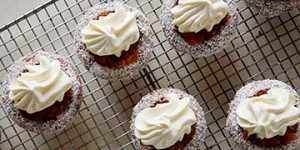Lamington cupcakes with quince paste.