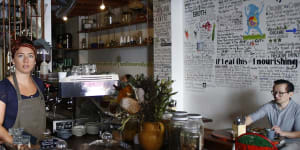 Ora cafe in Manly,where the feature wall tells a nutritious story.