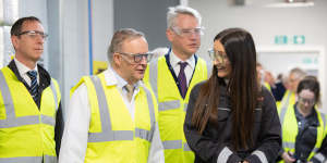 Prime Minister Anthony Albanese met with workers on his tour of the BAE Systems shipyard.