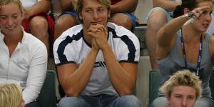 Ian Thorpe watches the final of the men’s 400m freestyle.