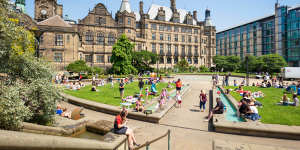 Outdoors in Sheffield’s Peace Gardens – York’s cultural capital. 