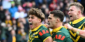 Reece Walsh and Nathan Cleary at Wembley Stadium.