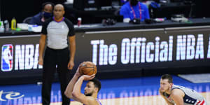 Philadelphia 76ers’ Ben Simmons attempts a free-throw against the Washington Wizards in Game 5 of the first-round NBA playoffs.