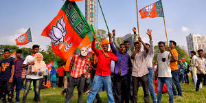 Supporters of Modi's BJP at a rally of 150,000 people in Kolkata in April.