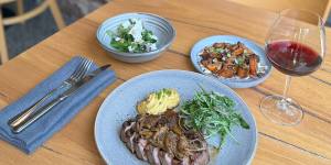 Steak with miso mushrooms and duchess potatoes.