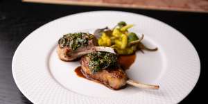 Lamb rack comes with green chimichurri and pickled chilli accompaniments.
