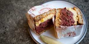 Go-to dish:Reuben with hand-sliced pastrami on rye.
