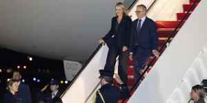 Prime Minister Anthony Albanese and his partner Jodie Haydon arrive in the US for a state visit.
