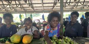 Women in a market at Bougainville earlier this year.