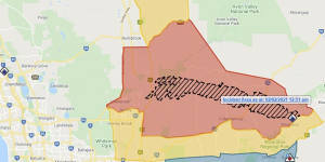 The alert areas as at 12.51pm. Refer to Emergency WA for current information.
