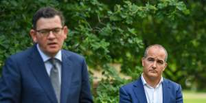 Daniel Andrews and James Merlino making the announcement on Thursday.