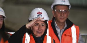 Premier Gladys Berejiklian and Transport Minister Andrew Constance at a transport construction site last year.