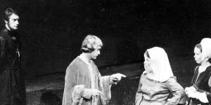 (From left) Bryan Brown,Douglas Hedge,May Pusey and Elizabeth Larkin in the Genesian’s 1970 production of A Man For All Seasons.