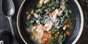 Julia Busuttil Nishimura’s white bean,cavalo nero and parmesan soup.