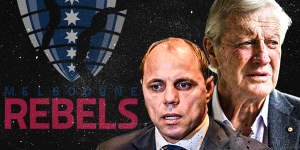 Businessman Leigh Clifford (right) who wants to save the Melbourne Rebels,and Rugby Australia CEO Phil Waugh,who announced the club’s shutdown on Thursday.