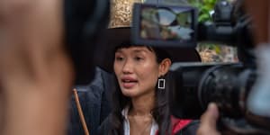 Anti-government protesters take part in a Harry Potter-themed rally in front of Democracy Monument In Bangkok on Monday.