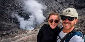 Jolie King and Mark Firkin at the brim of the crater of Mount Bromo on the Indonesian island of Java. 