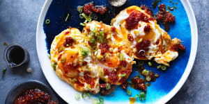 Kylie Kwong's home-style eggs with chilli sauce.