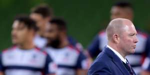 Outgoing coach Tony McGahan and the Rebels during their last game of the Super Rugby season.