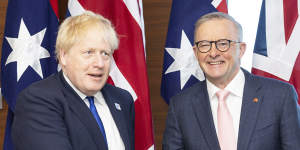 Anthony Albanese meets with British PM Boris Johnson at the NATO leaders’ summit in Madrid,Spain,in June.