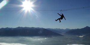 Great outdoors ... above the clouds on a flying fox.