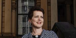 SSO’s chief executive Emma Dunch outside Sydney Town Hall in 2019.