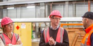 NSW Opposition Leader Chris Minns tours a manufacturing facility in Victoria in April.