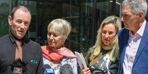 The parents of Caitlyn Fischer,Mark Fischer (left) and Ailsa Carr (second left) with the parents of Olivia Inglis,Charlotte Inglis (second right) and Arthur Inglis (right).