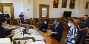 Hadi Matar in court with his public defence attorney Nathaniel Barone.