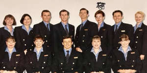 Lisa Lynn (top row,third from right) with cabin crew colleagues.
