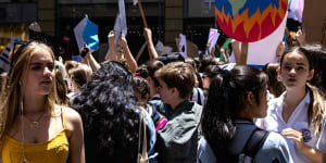 School students in last November's climate action strike in Sydney.