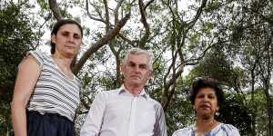 Melissa Derwent,Peter Mahoney and Melina Amerasinghe are residents opposed to the rezoning of the former Oatley Bowling Club for seniors housing.