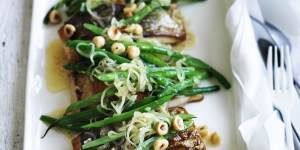 Neil Perry's kingfish with green beans,hazelnuts and brown butter.