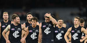 Carlton players leave the field after the loss to Port Adelaide on the weekend.