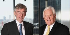 Lindsay Maxsted (left) and his replacement as the next Westpac chairman,John McFarlane.