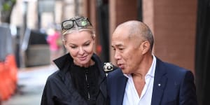 Charlie Teo and his partner Traci Griffiths outside the hearing this week.