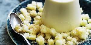 Coconut panna cotta with pineapple.