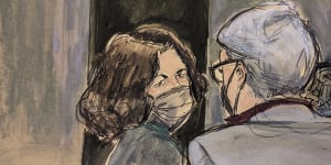 A courtroom sketch shows Ghislaine Maxwell,left,conferring with her defence attorney Bobbi Sternheim.