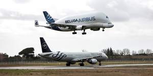 An Airbus Beluga landing at Toulouse.