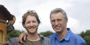 Father and son Stuart and Cedar Anderson with their invention the Flow Hive,which has been patented around the world.