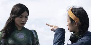 Eternals was visually stunning. But did director Chloe Zhao,right,with actress Gemma Chan,have to compromise?