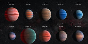 An artist's impression of some bigger,hot Jupiter exoplanets. Image:NASA