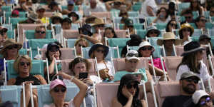 Spectators watch from deck chairs in Garden Square on Saturday.