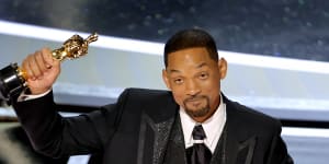 Will Smith accepts the award for best actor at the 2022 Oscars.