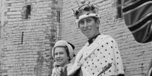 Charles with the Queen at his investiture as Prince of Wales at the ancient Caernarvon Castle in North Wales in 1969.