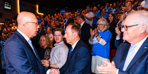Peter Dutton and former prime minister Tony Abbott at the Liberal Party campaign launch.